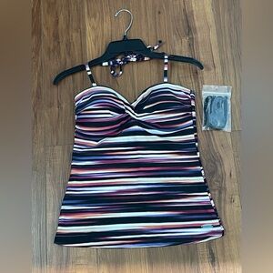 Firefly Striped Twist-Front Tankini Top in Multi-Color Size Medium